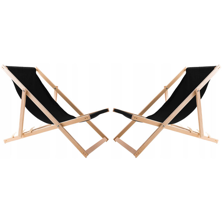 Woodok Conjunto de 2 tumbonas de playa, Color negro | Incluida mesa de centro de madera