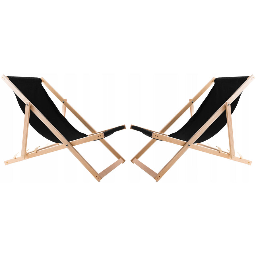 Woodok Conjunto de 2 tumbonas de playa, Color negro | Incluida mesa de centro de madera