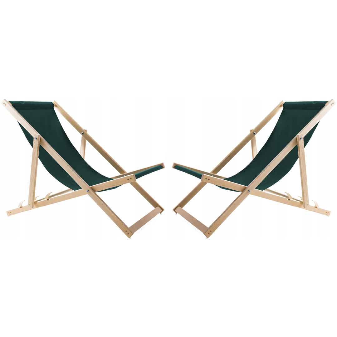 Woodok Conjunto de 2 tumbonas de playa, Color verde| Incluida mesa de centro de madera