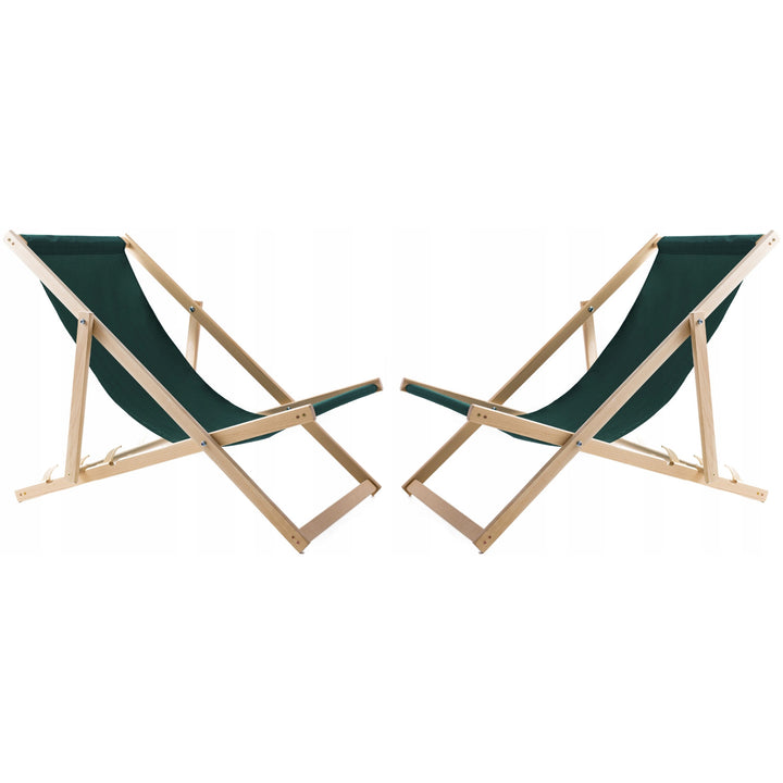 Woodok Conjunto de 2 tumbonas de playa, Color verde| Incluida mesa de centro de madera
