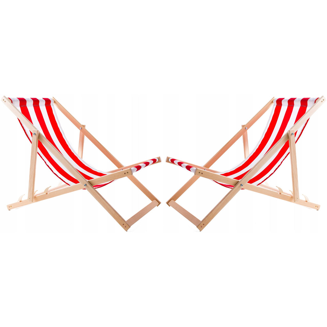Woodok Conjunto de 2 tumbonas de playa, Color rayas rojas| Incluida mesa de centro de madera