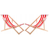 Woodok Conjunto de 2 tumbonas de playa, Color rayas rojas| Incluida mesa de centro de madera