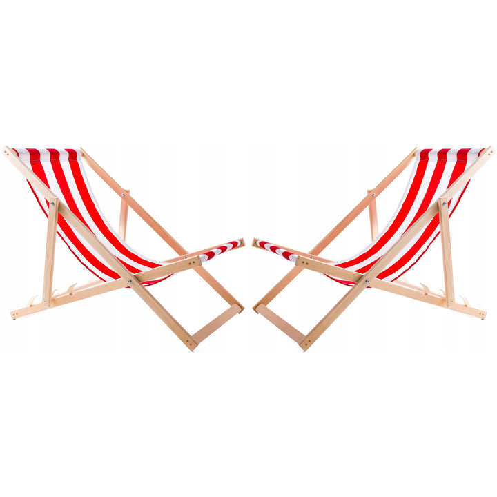 Woodok Conjunto de 2 tumbonas de playa, Color rayas rojas| Incluida mesa de centro de madera