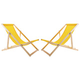 Woodok Conjunto de 2 tumbonas de playa, Color amarillo | Incluida mesa de centro de madera