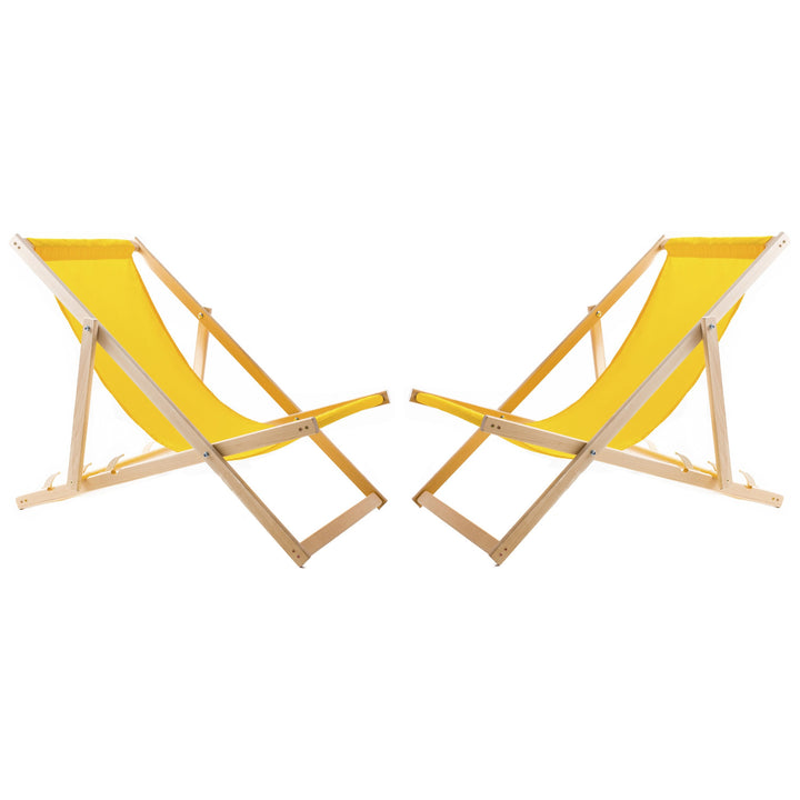 Woodok Conjunto de 2 tumbonas de playa, Color amarillo | Incluida mesa de centro de madera