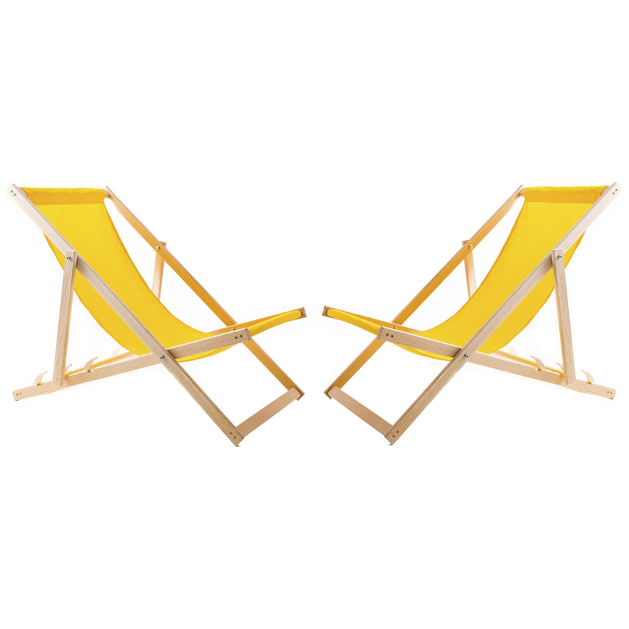 Woodok Conjunto de 2 tumbonas de playa, Color amarillo | Incluida mesa de centro de madera