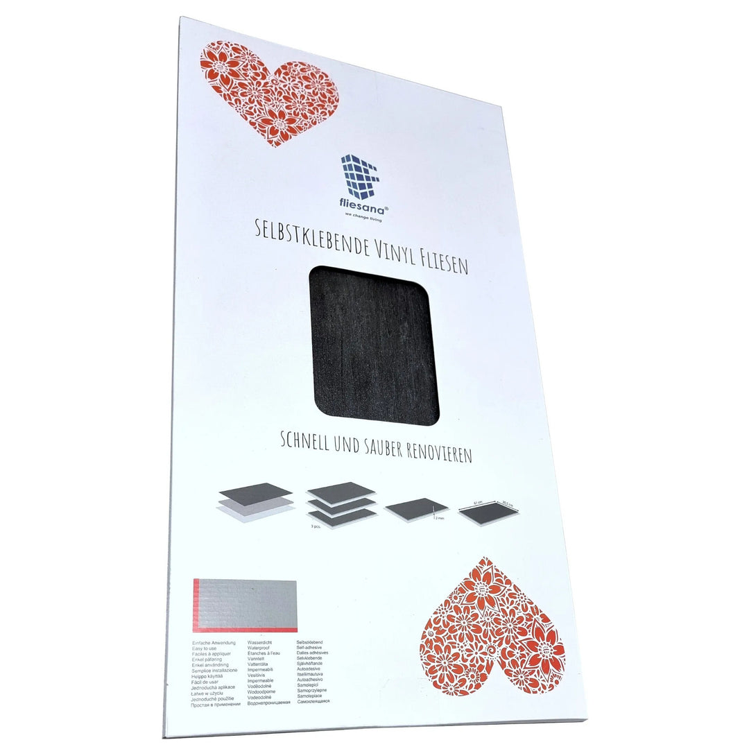 Fliesana Baldosas autoadhesivas para suelos y paredes, juego de 3, impermeables, diseño de piedra natural, color negro