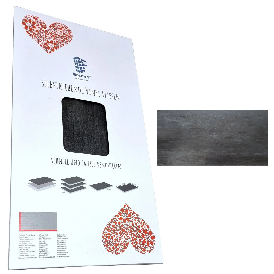 Fliesana Baldosas autoadhesivas para suelos y paredes, juego de 3, impermeables, diseño de piedra natural, color negro