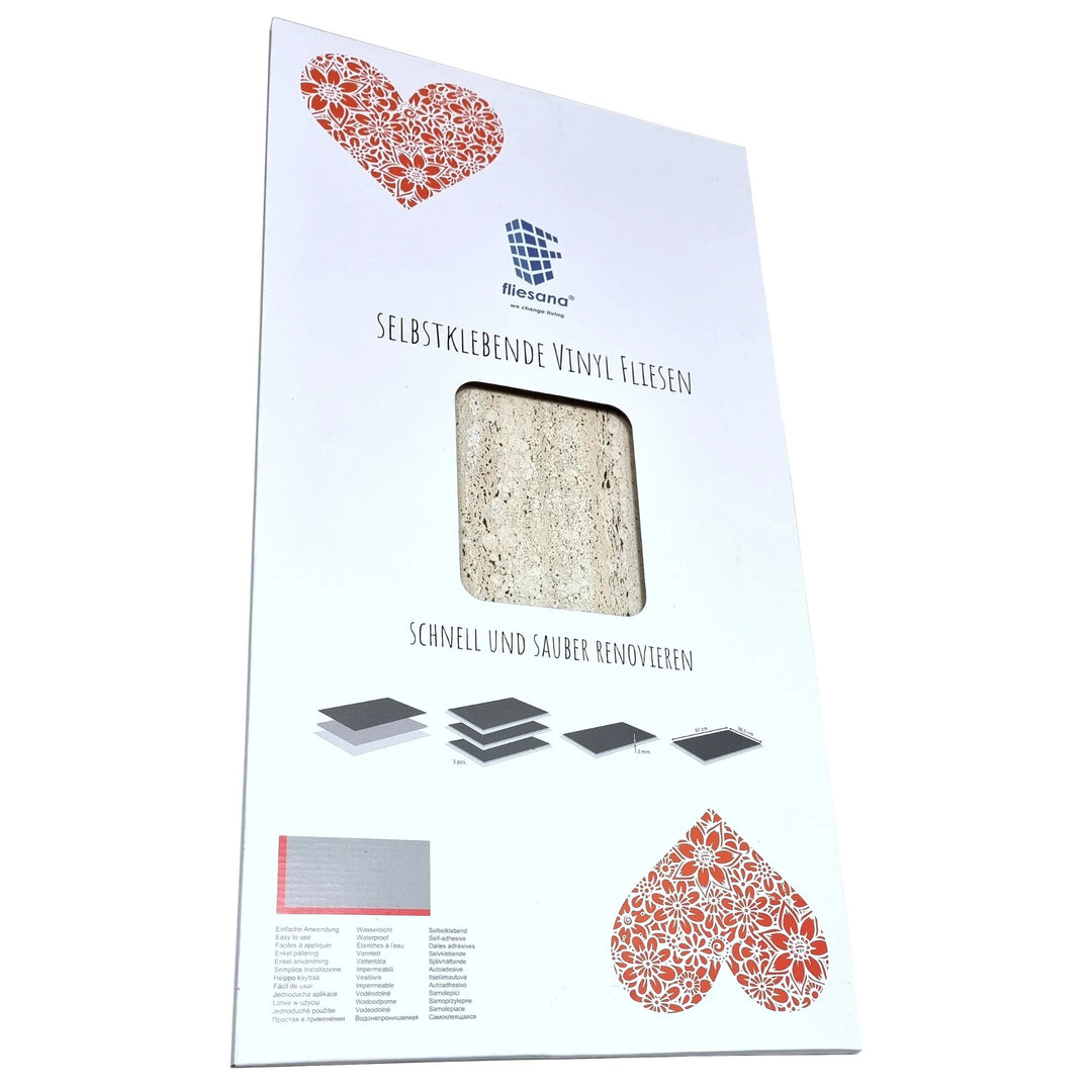 Azulejos autocolantes para chão e parede Fliesana, conjunto de 3, impermeáveis, design em pedra natural