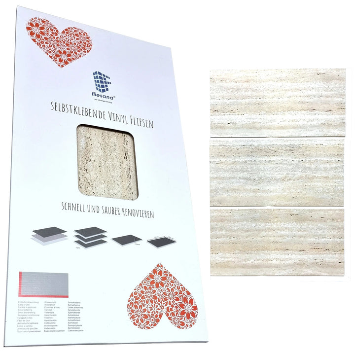 Azulejos autocolantes para chão e parede Fliesana, conjunto de 3, impermeáveis, design em pedra natural