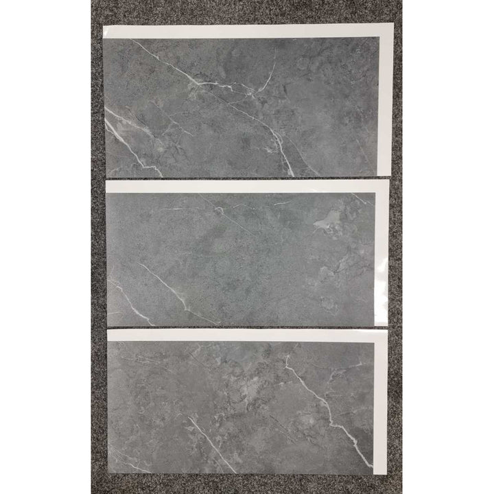 Fliesana Baldosas autoadhesivas para suelos y paredes, juego de 3, impermeables, diseño de piedra natural, color gris oscuro