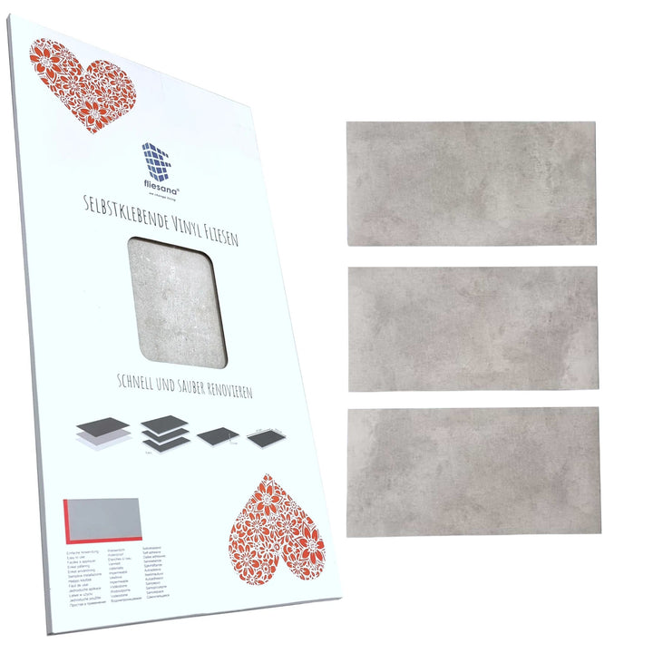 Azulejos autocolantes para parede e pavimento Fliesana, conjunto de 3, impermeáveis, cinzento claro