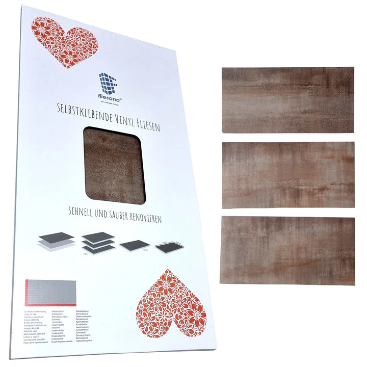 Fliesana Baldosas autoadhesivas para suelos y paredes, juego de 3, impermeables, diseño de piedra natural, color óxido