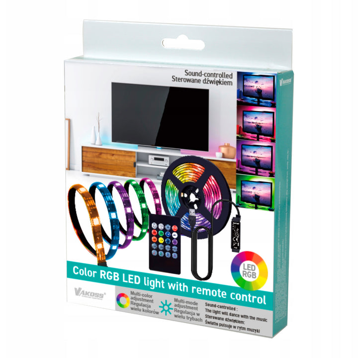 Vakoss Tira LED RGB para iluminación de TV, controlada por audio, mando a distancia, LA-C612