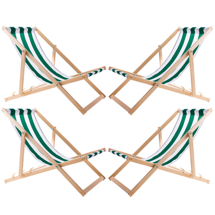 Conjunto de quatro espreguiçadeiras Woodok, espreguiçadeira dobrável, cor verde às riscas