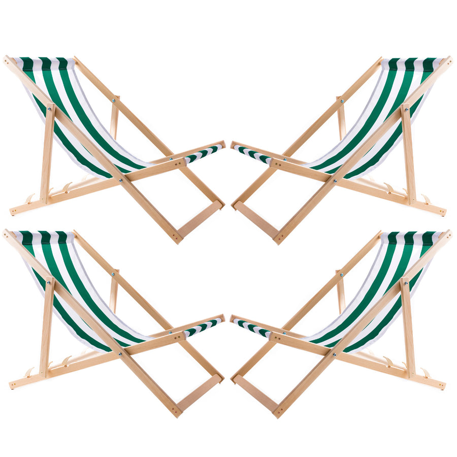 Conjunto de quatro espreguiçadeiras Woodok, espreguiçadeira dobrável, cor verde às riscas