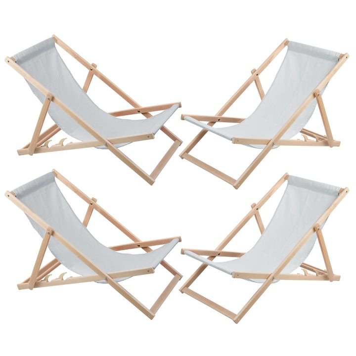 Conjunto de quatro espreguiçadeiras Woodok, espreguiçadeira dobrável, cinzento claro