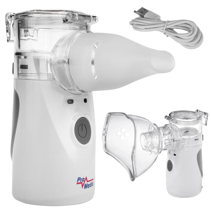 Nebulizador e inalador portátil sem fios Promedix, kit com máscaras, PR-835 + termómetro médico infravermelho sem contacto Promedix PR-960
