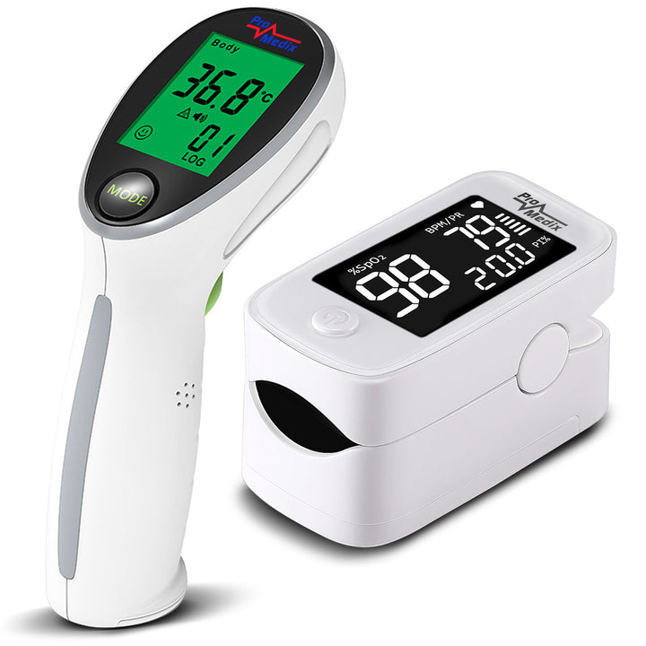 Promedix PR-870 Pulsioxímetro médico con LED HD de 1,5" + termómetro médico por infrarrojos sin contacto Promedix PR-960
