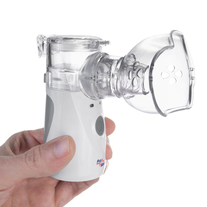 Promedix inhalador nebulizador inalámbrico portátil / de mano, kit, mascarillas, PR-835 + 2x Mascarillas médicas CE EN 14683:2019 - kit - color azul 10 piezas Promedix PR-280 BFE>98%...