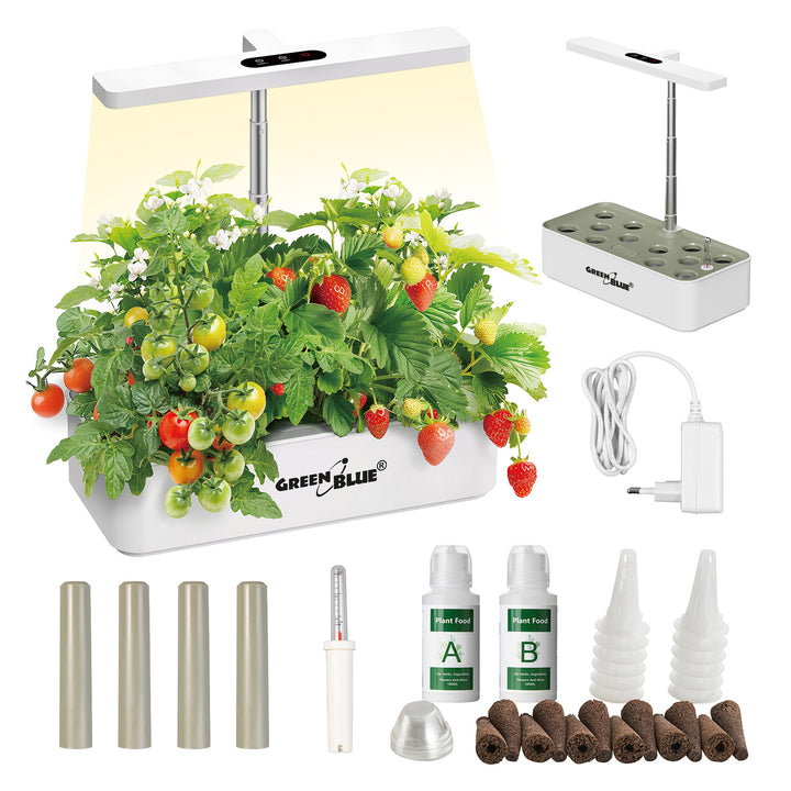 Sistema inteligente de cultivo interior GreenBlue, maceta SMART, capacidad de 4 l, para 12 plantas, LED de espectro completo, GB133