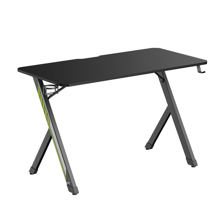 Escritorio para juegos NanoRS, negro, con soporte para auriculares y vasos, max. 75kg, dimensiones 1200x600x750mm, RS101