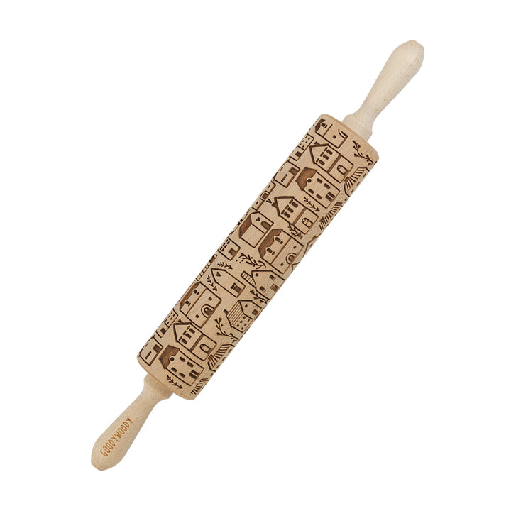 Rolo de massa gravado Goody Woody, 46 cm, madeira de faia, cidade escandinava