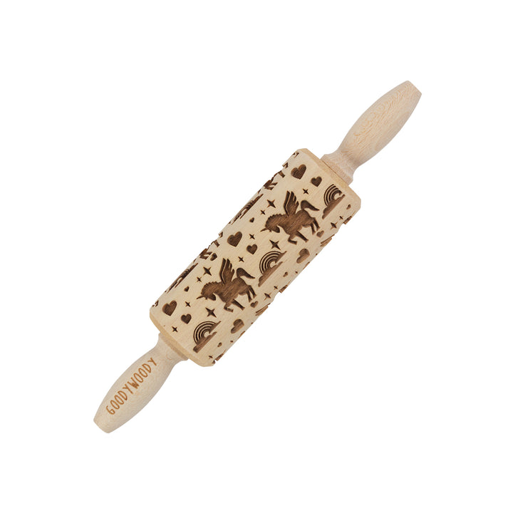 Rolo de massa gravado Goody Woody, 23,5 cm, madeira de faia, design de unicórnio