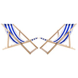 Conjunto WOODOK de 2 espreguiçadeiras em madeira de faia, cadeira de praia, espreguiçadeira de jardim, pátio, varanda e terraço, dobráveis, até 120 kg (listras azuis)