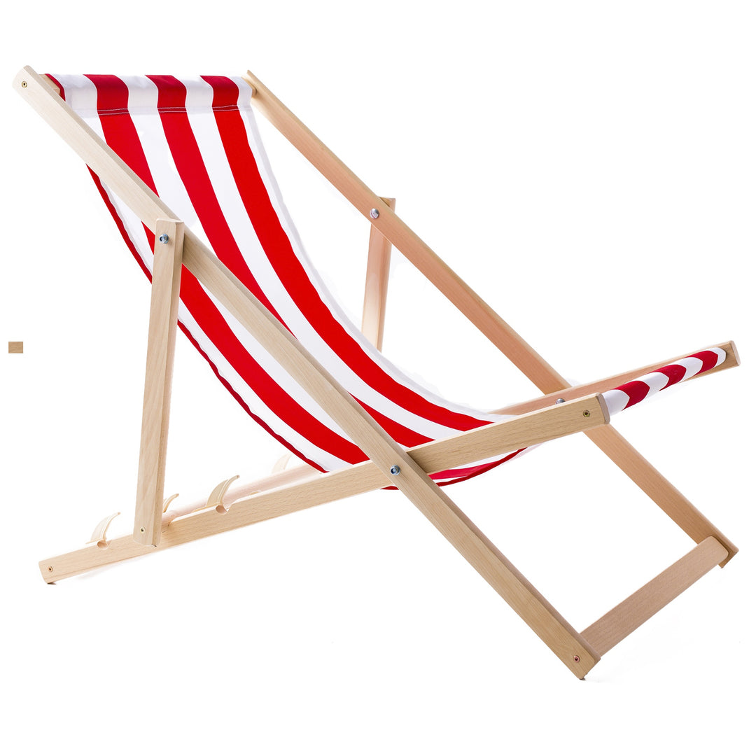 Conjunto WOODOK de 2 espreguiçadeiras em madeira de faia, cadeira de praia, espreguiçadeira de jardim, pátio, varanda e terraço, dobráveis, até 120 kg (listras vermelhas)