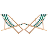Conjunto WOODOK de 2 espreguiçadeiras em madeira de faia, cadeira de praia, espreguiçadeira de jardim, pátio, varanda e terraço, dobráveis, até 120 kg (listras verdes)