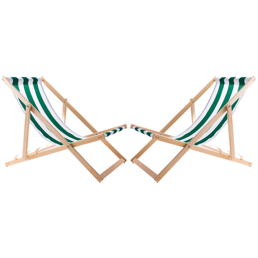 Conjunto WOODOK de 2 espreguiçadeiras em madeira de faia, cadeira de praia, espreguiçadeira de jardim, pátio, varanda e terraço, dobráveis, até 120 kg (listras verdes)