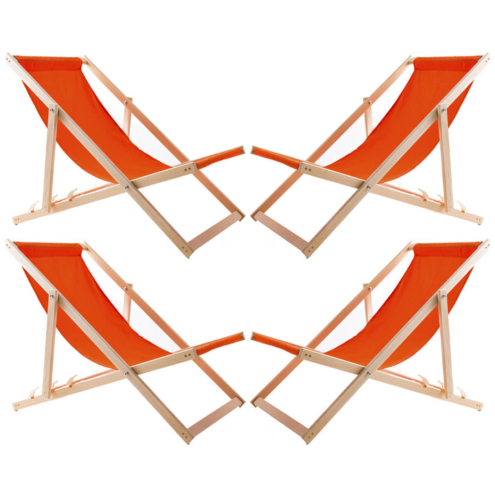 Conjunto de quatro espreguiçadeiras Woodok, laranja, redes montadas