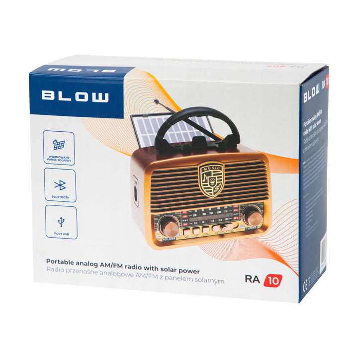 BLOW Radio portátil solar analógica AM/FM BT RA10, AUX, USB, TWS