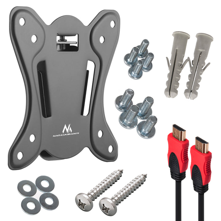 Suporte TV Maclean MC-715A, VESA máx. 100x100, 13-27", 25 kg + Cabo HDMI 2.0 4K 3D UHD 1,8 m cobre 48 bits
