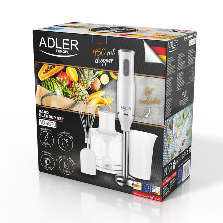 Adler AD 4620 Batidora de mano, multifunción, 2 velocidades, blanca, 800W