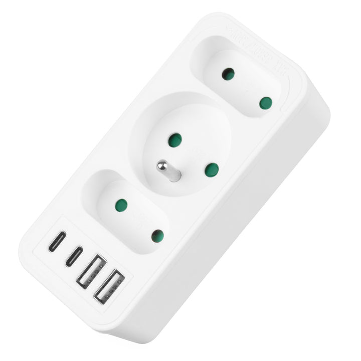Toma de corriente x3 + 4xUSB Maclean, divisor de 3 tomas, 2xUSB A, 2xUSB C PD 20W, 1x16A + 2x6A, MCE248 F/W