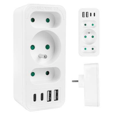 Toma de corriente x3 + 4xUSB Maclean, divisor de 3 tomas, 2xUSB A, 2xUSB C PD 20W, 1x16A + 2x6A, MCE248 F/W