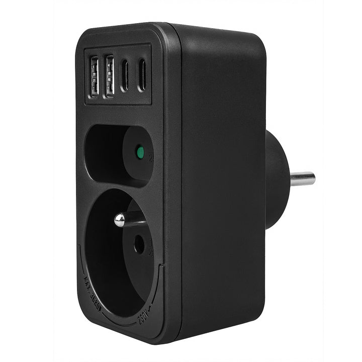 Toma de corriente Maclean x2 + 4xUSB, divisor con 2 tomas, 2xUSB A, 2xUSB C PD 20W, 1x16A + 1x6A, MCE249 F/B