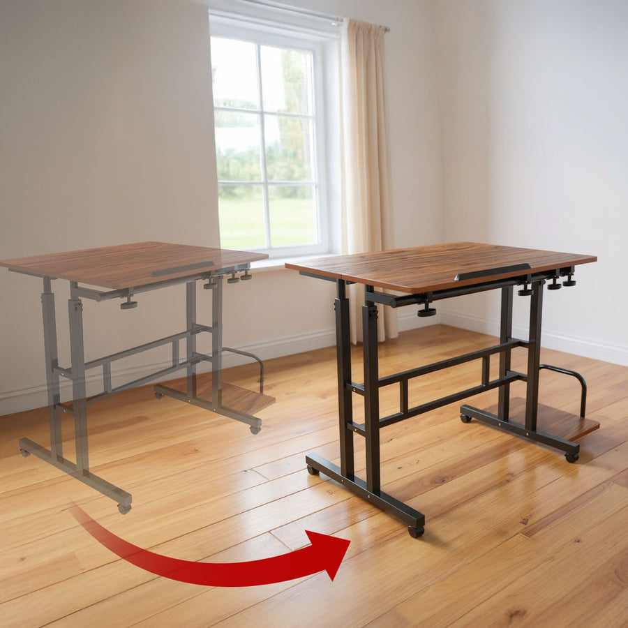 Mesa escritorio móvil para portátil Maclean, negra, tablero 80x60 cm, 50 kg máx., altura regulable 67-115 cm, MC-124 B