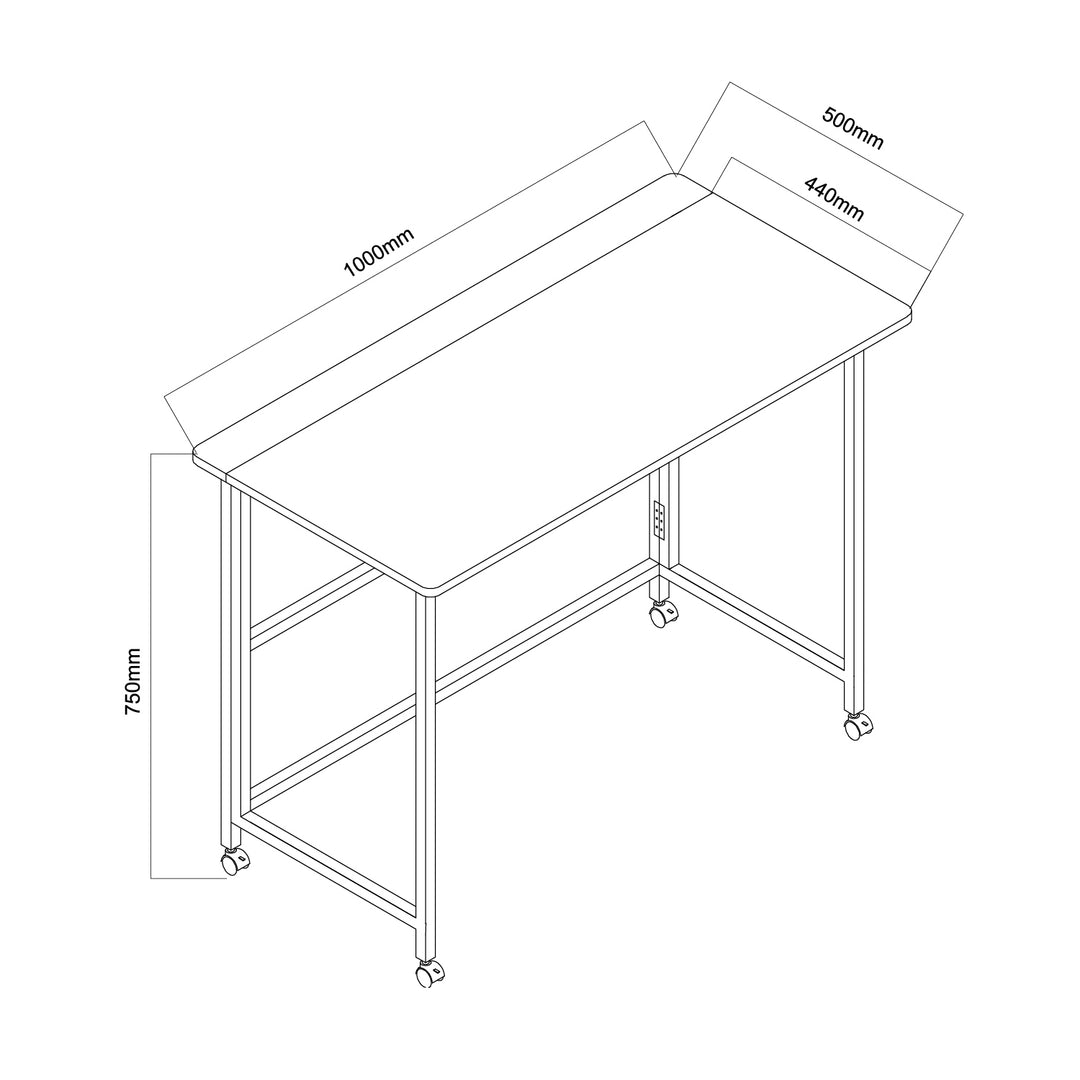Mesa escritorio plegable Maclean, blanca, móvil, tablero 100x50cm, max. 50kg, MC-1250 W
