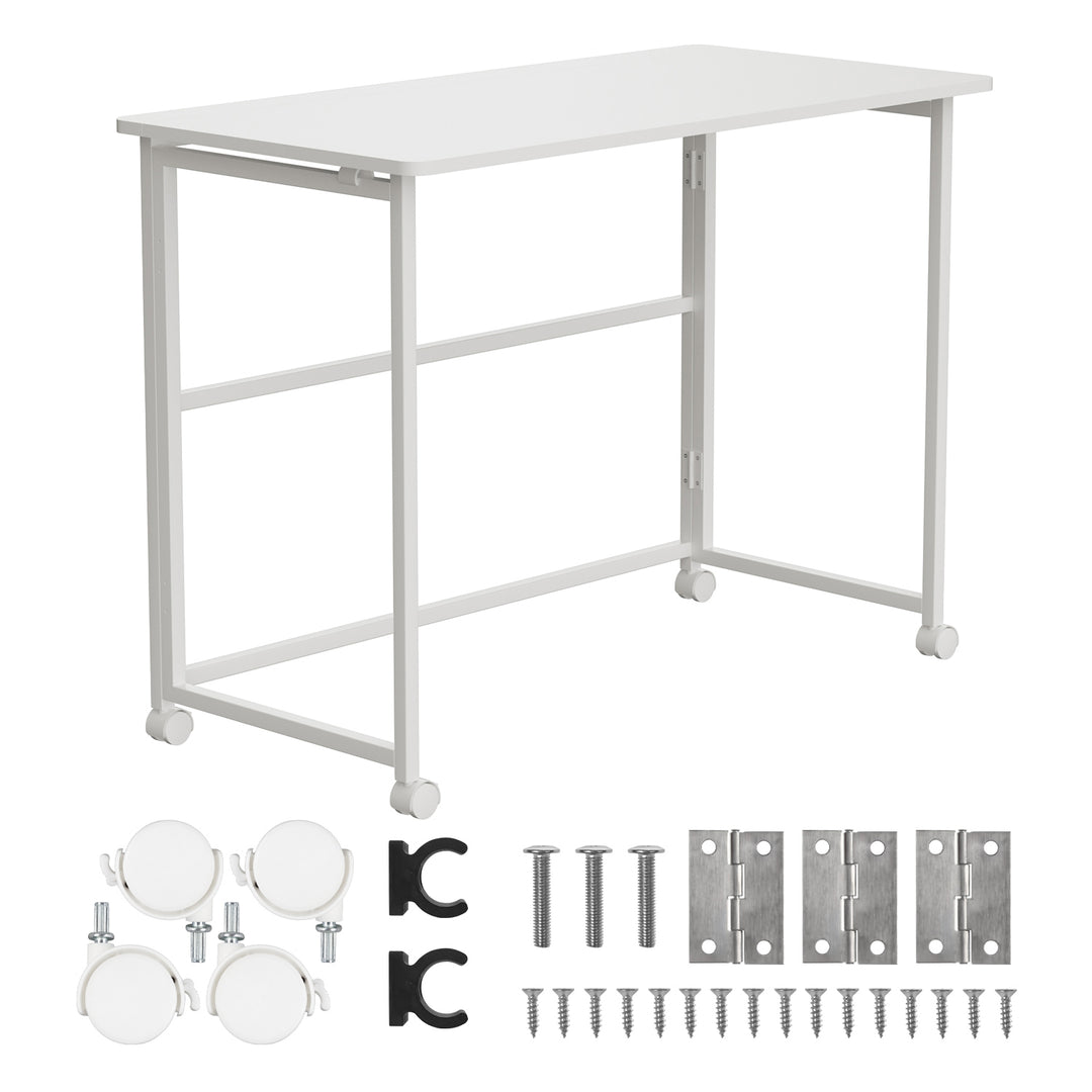 Mesa escritorio plegable Maclean, blanca, móvil, tablero 100x50cm, max. 50kg, MC-1250 W