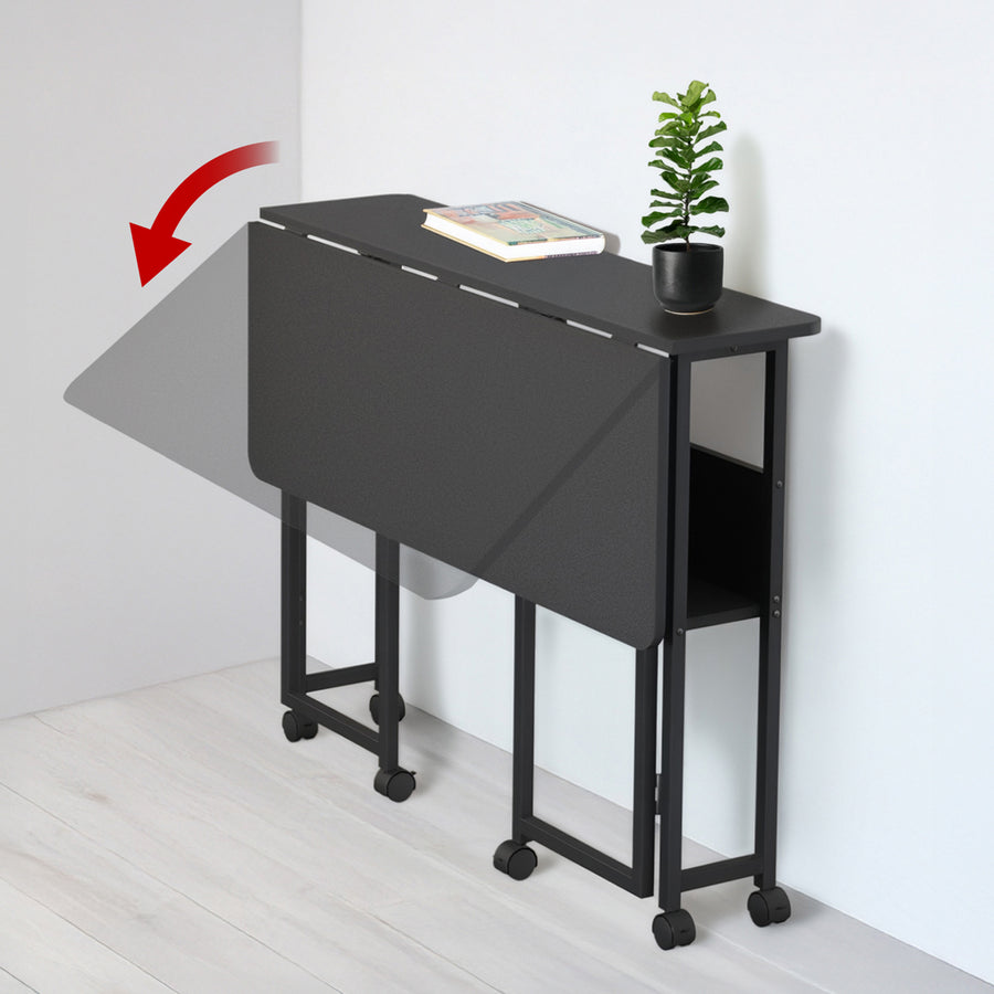 Mesa escritorio plegable Maclean, negra, móvil, tablero 100x58cm, max. 50kg, MC-126 B