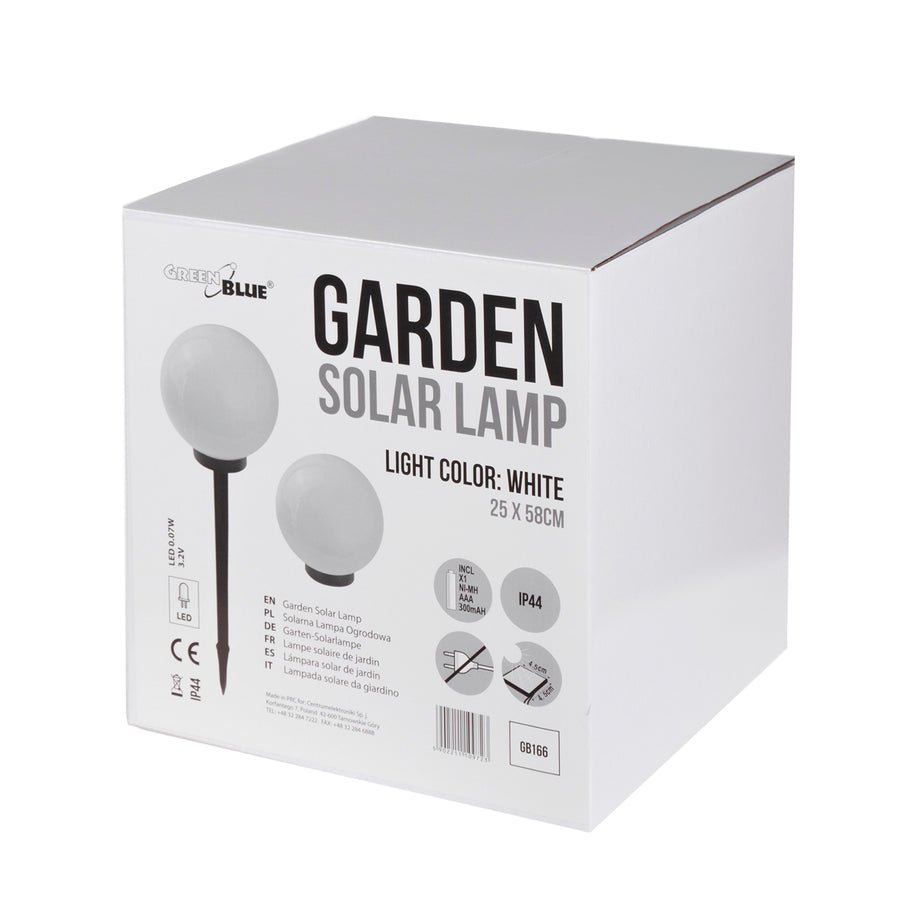 GreenBlue lámpara solar, independiente, jardín, esfera 25x25x58cm, LED blanco, GB166, 4 piezas