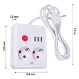 Regleta de enchufes Maclean, cable alargador 2 tomas + 3xUSB, 110-240V CA 50/60Hz, 2,1A máx. 2500W, 1,5m, blanco, MCE387 W