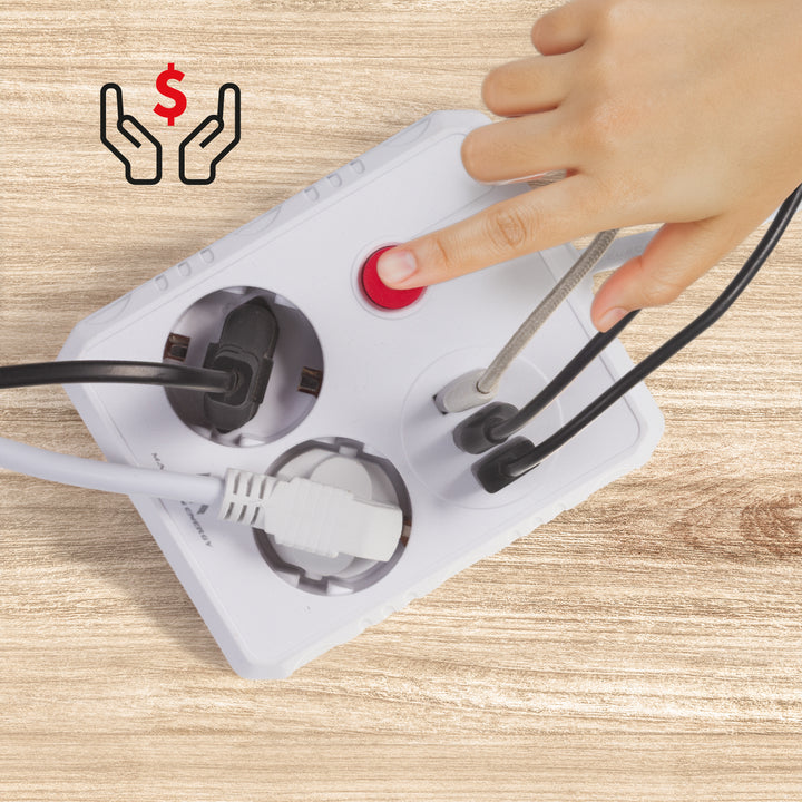 Regleta de enchufes Maclean, cable alargador 2 tomas + 3xUSB, 110-240V CA 50/60Hz, 2,1A máx. 2500W, 1,5m, blanco, MCE387 W