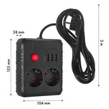 Regleta de enchufes Maclean, cable alargador 2 tomas + 3xUSB, 110-240 V CA 50/60 Hz, 2,1 A máx. 2500 W, 3 m, negro, MCE388 B