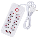 Regleta de enchufes Maclean, cable alargador de 6 tomas + 4xUSB, 110-240 V CA 50/60 Hz, 2,1 A máx. 2500 W, 1,5 m, blanco, MCE389 W