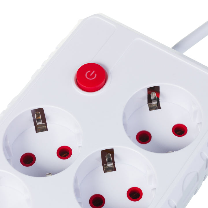Regleta de enchufes Maclean, cable alargador de 4 tomas + 3xUSB, 110-240 V CA 50/60 Hz, 2,1 A máx. 2500 W, 1,5 m, blanco, MCE392 W