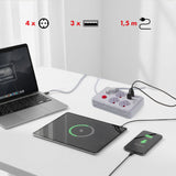 Regleta de enchufes Maclean, cable alargador de 4 tomas + 3xUSB, 110-240 V CA 50/60 Hz, 2,1 A máx. 2500 W, 1,5 m, blanco, MCE392 W